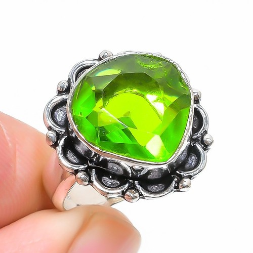 Grüner Peridot Edelstein Handarbeit 925 Sterlingsilber Ring Größe 7 (US)