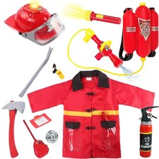 Kids Fireman Costume 12 pcs Firefighter Dress Up Toy Set with Water Gun Extin...
