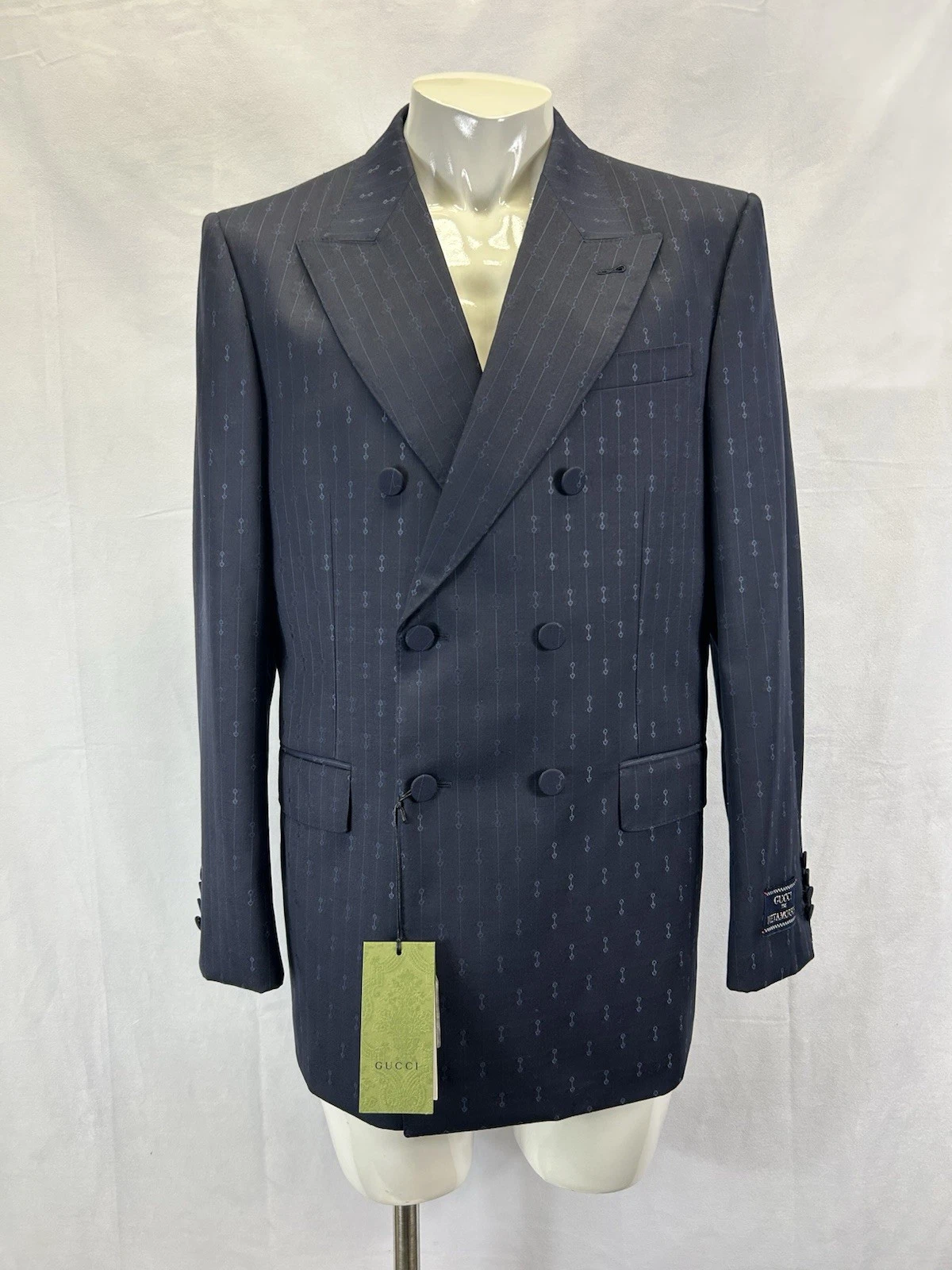 Blazer doppiopetto Gucci blu a righe Horsebit taglia EU 50 US 40L