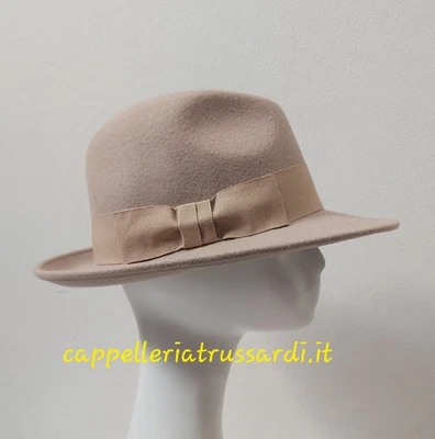 SOMBRERO BEIGE CLARO FIELTRO LANA FEDORA TIPO BORSALINO HECHO EN ITALIA - Imagen 1 de 4