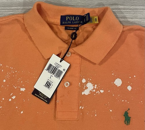 New! Polo Ralph Lauren Distressed Orange Paint Splatter Shirt Men’s Size Large - Picture 2 of 5
