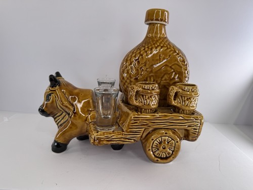 Vintage 1970s Ceramic Donkey Tequila Decanter With Shot glasses - Picture 3 of 14