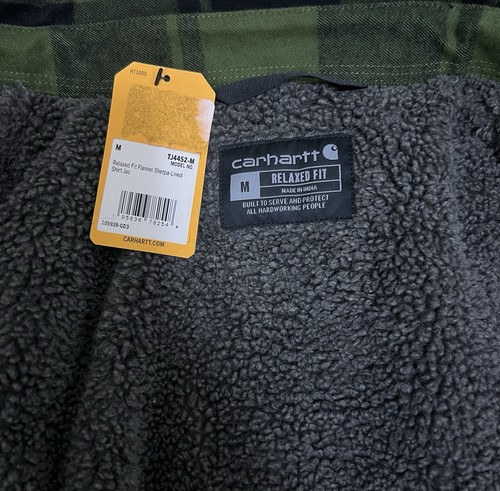 Carhartt Shirt Jacket Men Medium Green Plaid Flannel Sherpa Lined Shacket TJ4452 - Picture 4 of 4