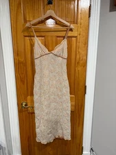 Frederick’s of Hollywood Slip Dress XL Peach Floral Lace Satin Vintage Feminine