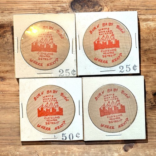 Vintage 1960s Black Power Wooden Nickel Burn Baby Burn Civil Rights Token - Picture 4 of 6