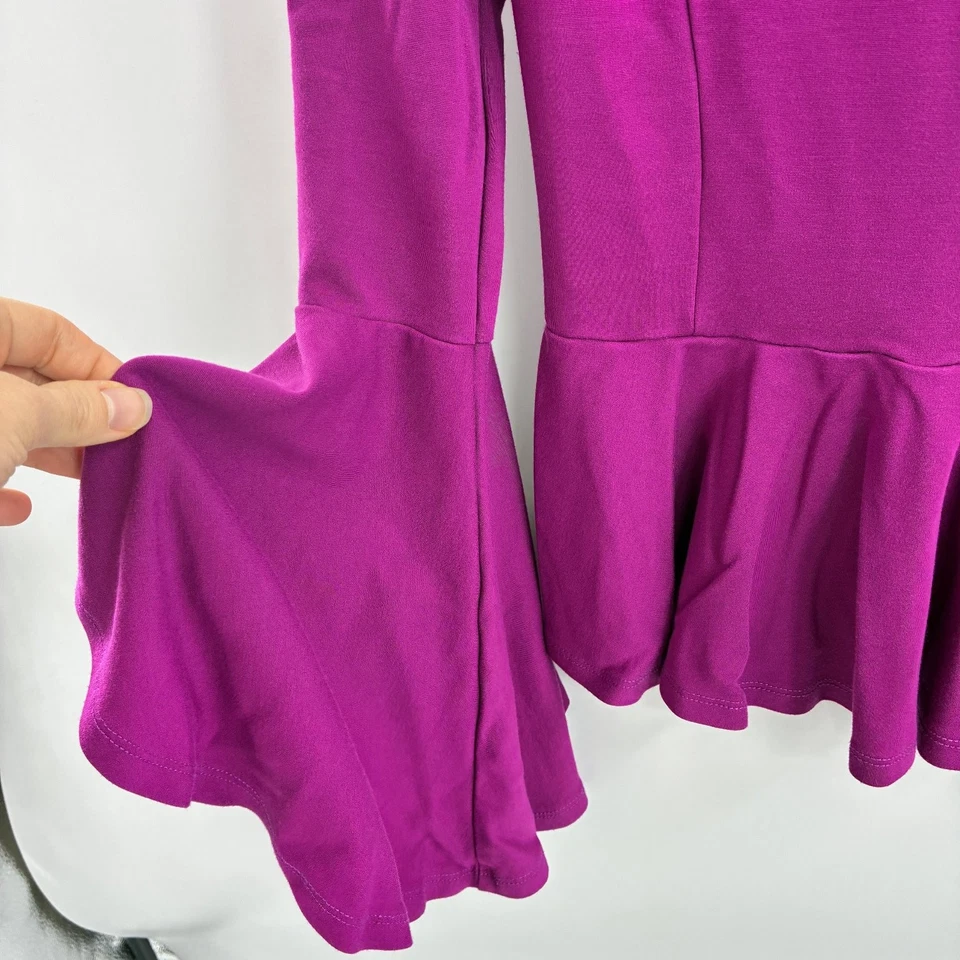 Blusa tejida elástica manga larga peplum magenta talla S Lulus para mujer Foto 3 de 4