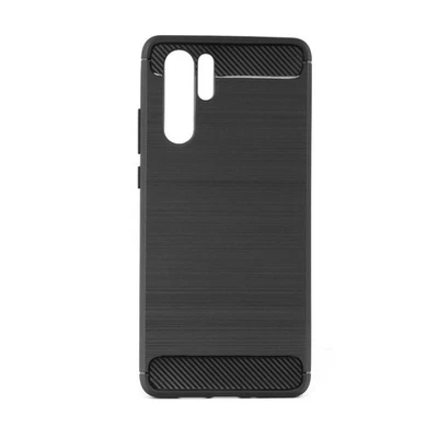 COQUE SILICONE EFFET CARBON ALU BROSSE POUR HUAWEI P30 PRO NOIR - Photo 1/2