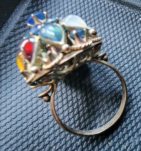 Vintage Thai Princess Ring 8K Gold Multi Gemstone Size 7 - Picture 8 of 11