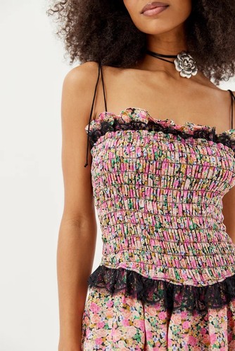 For Love & Lemons Juanita Multi Smocked Floral Spaghetti Straps Layered Dress L - Bild 8 von 17