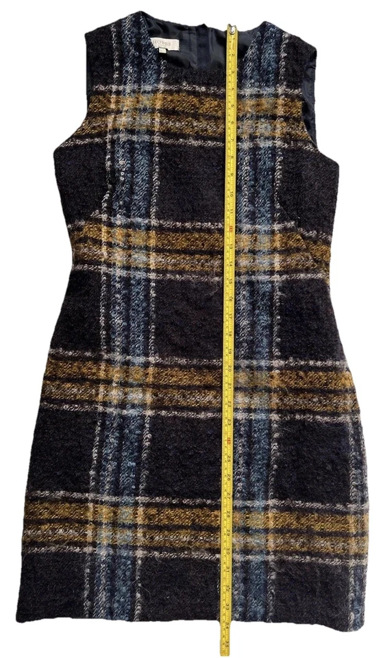 HOBBS Blue Yellow Boucle Wool Mohair Check Tartan Shift Pinafore Dress UK 8 - Image 2 of 4