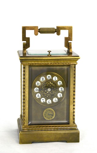 French Style Petite Sonnerie Striking Quarter Repeater Brass Carriage Clock - Afbeelding 1 van 7