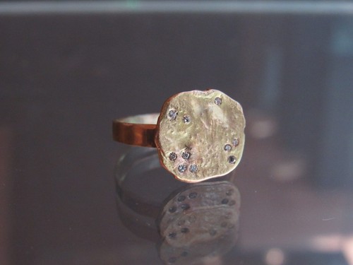 Signet ring. 14K Yellow gold ring with 0.10ct Diamonds.Handmade signet ring gift - Picture 12 of 16