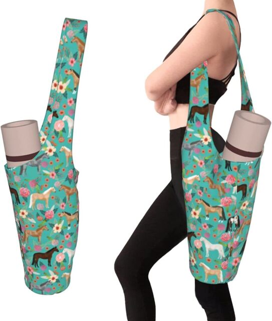 Horse/Floral Print Yoga Mat Bag 35" X 13.5" Multi-Functional Yoga Tote Bag Horse/Floral Print Yoga Mat Bag 35" X 13.5" Multi-Functional Yoga Tote Bag