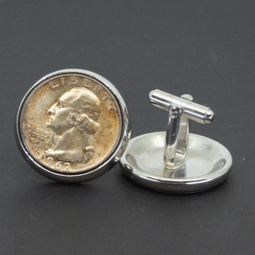 1962 Washington Quarter Cufflink Set - 90% Silver - Coin Collector Gift - Picture 1 of 5