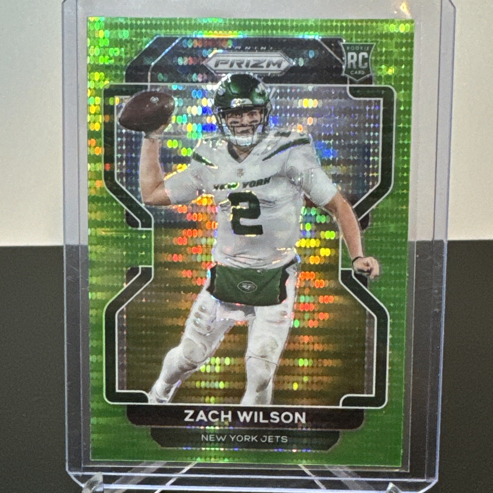 2021 Panini Prizm Zach Wilson Neon Green Pulsar Prizm Rookie Card #332 Jets RC