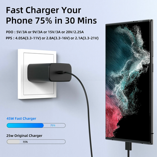 ✅Cargador de pared de carga rápida Samsung USB-C - negro, 45 W con cable de carga de 3,3 pies✅ - Imagen 8 de 15