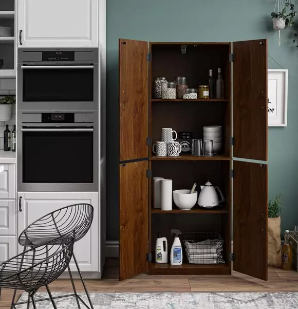 4 Door Storage Pantry Kitchen Cabinet W Shelves Wood Organizer Espresso Fin NEW
