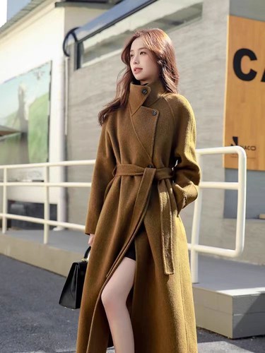 Damen Wollmischung Langer Trenchcoat Wollmantel Stehkragen Slim Fit Retro - Bild 8 von 27