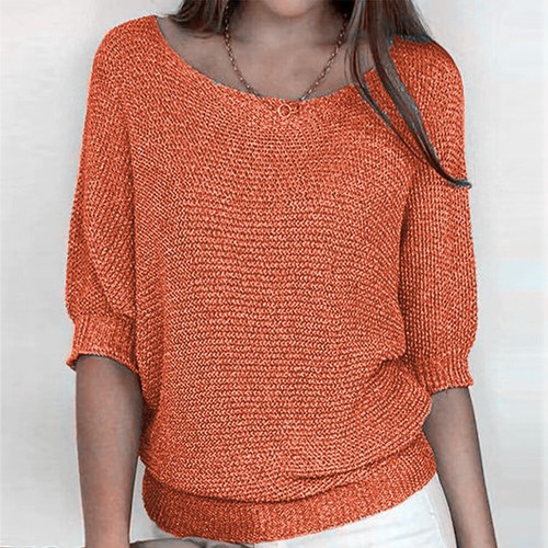 Women's solid Color Round Neck Knitted Sweater Casual Loose Knitted Top Asian sz - Picture 36 of 39