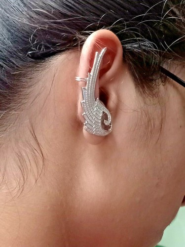 Unique Cuff Diamond Earring For Her, Wight Diamonds, 925 Sterling Silver - Picture 3 of 8