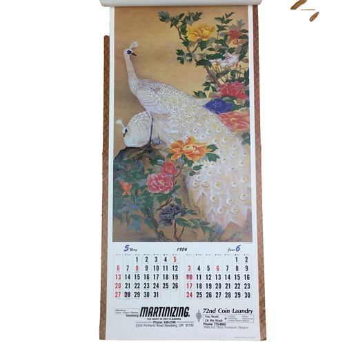 Vtg 1984 Advertising Wall Calendar 6 Asian Floral Bird Prints Korea 13.5" x 29" - Picture 4 of 8