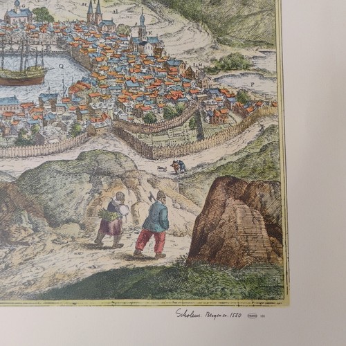 Bergen Noruega Vista Vintage Impresión (1580) 22" x 15.375" Hieronymus Scholeus Color - Imagen 5 de 7