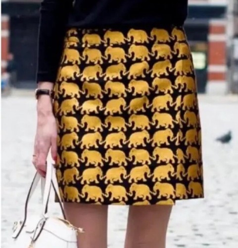 J Crew Gold Black Mini Skirt Metallic Brocade Elephant Print Sz 00 - Picture 2 of 8