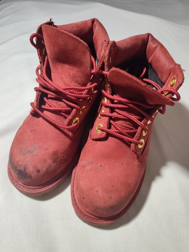 Timberland Classic In Boots Boys Sz 10 Red Leather Waterproof Shoes - Picture 2 of 17