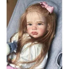 28" Painted Toddler Reborn Baby Doll Finished Baby Girl Cloth Body Long Hair