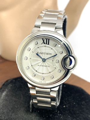 Cartier Ballon Bleu Women's Watch 3489 Swiss Automatic Diamond Dial Steel 33mm