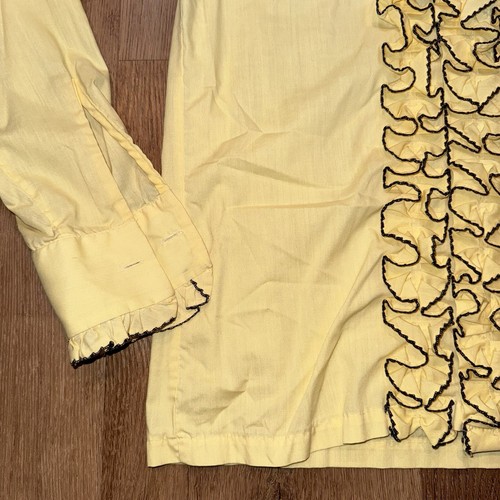 Vintage 60s 70s Tuxedo Shirt Yellow Ruffles Tux Retro Prom Disco Mens Small 33" - Picture 12 of 16