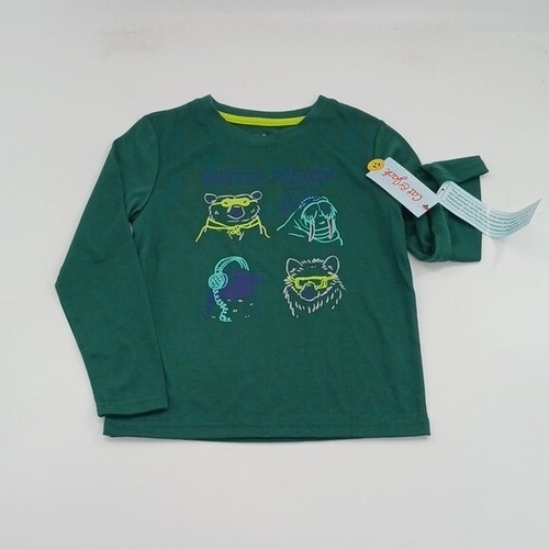 Cat & Jack Pyjama Oberteil Lounge Shirt grün Winter Tiere Jugend Jungen Gr. XS 4/5