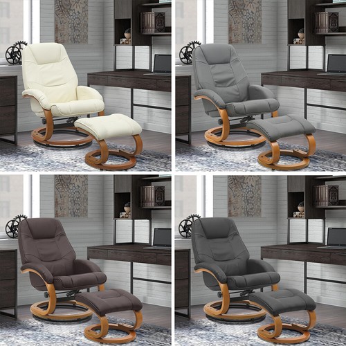 Faux Leather Swivel Office Chair High Back Recliner Armchair with Footstool Set - Picture 9 of 51