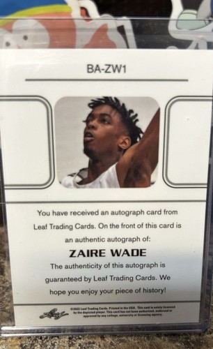 2021-22 Leaf Memories -Base Autographs Zaire Wade #BA-ZW1 - (AU, RC) - Picture 2 of 2