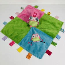 Taggies Oodles Owl Pink Green Blue Security Blanket Lovey Mary Meyer Signature