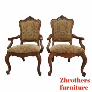 Pair-Ethan-Allen-Tuscany-Pretzel-Back-Dining-Room-Arm-Chairs-French-Carved