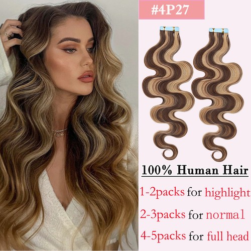 Nastro CLEARANCE in Remy estensioni capelli umani trama pelle testa intera corpo onda spessore - Foto 45 di 67