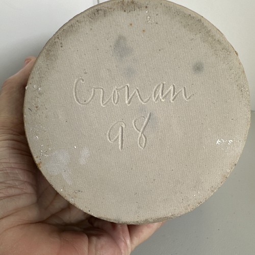 Crowan signiertes Keramikglas mit Deckel Rad geworfen braune Glasur 1998 8,5" T - Bild 11 von 21