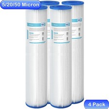 4 Pack 20"x4.5" Washable Pleated Sediment Water Filter for Big Blue Whole House