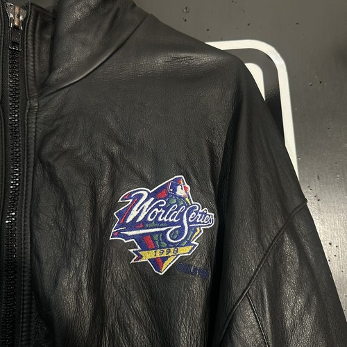 World Series 1998 Pro Player 90s MLB Leather Jacket With Embroidered Logo SIZE L - Picture 2 of 9