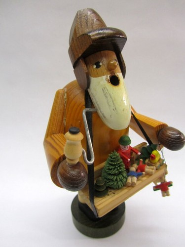 Erzgebirge KWO Räuchermann Räuchermännchen Spielzeughändler Bauchladen Holz 19cm - Bild 5 von 13