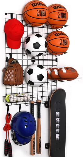Garage Sports Equipment Organizer, Wall Mount Ball Storage Rack for Sports Gear  - Foto 10 di 12