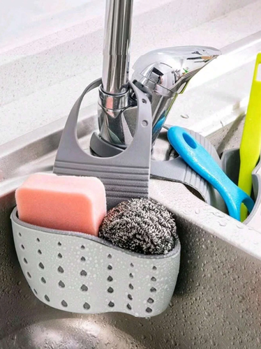 1pc TPR Faucet Rack, Modern Two Tone Sponge Holder For Kitchen Sink, Beige - NEW - Picture 2 of 6