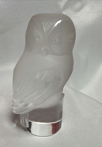 VINTAGE LALIQUE ART GLASS CRYSTAL OWL CHOUETTE PAPERWEIGHT FIGURINE FRANCE - Picture 3 of 19