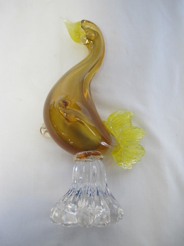 MURANO ITALIAN ART GLASS CRYSTAL BIRD SCULPTURE METALLIC YELLOW/GOLD 9.5 " - Picture 5 of 10