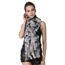 Women Long Scarves Winter Casual Shawl Style Scarf Striped Real Fur Wraps Stoles