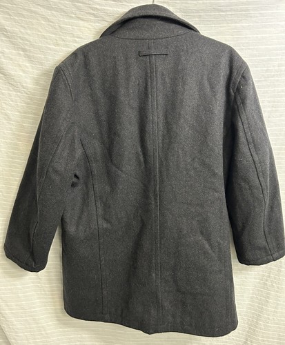 Levi's Strauss 6 Knöpfe dunkelgraue Wollmischung Erbsenmantel gesteppt gefüttert Herren Größe L - Bild 8 von 8