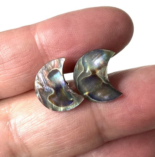 Pendientes de plata 925 con diseño de abulón en luna ¡Pendientes vintage! - Imagen 8 de 23