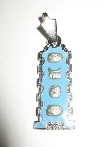 Vintage Mayan Hieroglyphic Cartouche Pendant Silver Tone Metal w/ Enamel Mexico - Picture 5 of 5