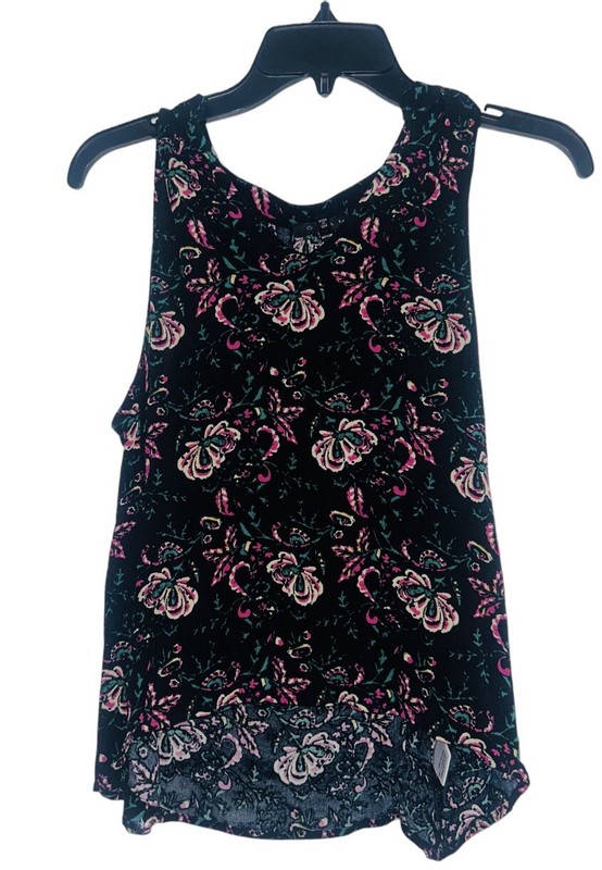 GLAM Black Pink Floral High Low Sleeveless Top Small